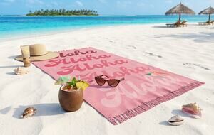 MODA NWT Aloha Rectangle Beach Towel Fringe BLANKET  Pink Red Pool Cruise large